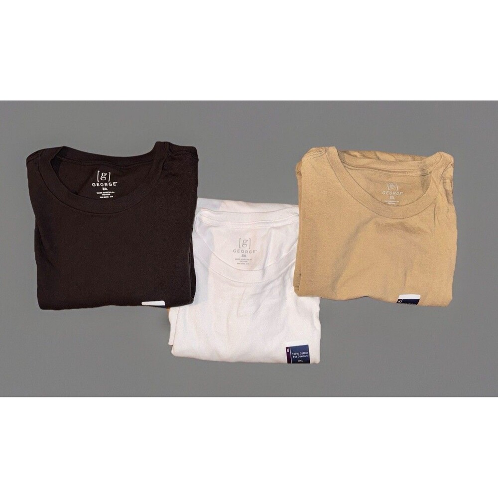 George Men's Cotton Crewneck T-Shirt-Long Sleeves-Size-2XL-Lot‎ Of Three